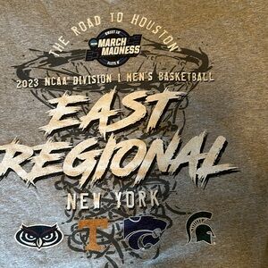 Gray w/graphics.  March Madness Men's T-Shirt. Champion brand. men’s small.